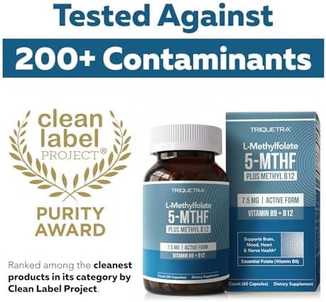 L Methylfolate 7.5mg plus Methyl B12 - Active 5-MTHF Form, MTHFR Supplement - Bloodstream Ready Methylated Folate + B12 Cofactor - Supports Mood, Homocysteine Methylation, Cognition (60 Capsules) - Image 5