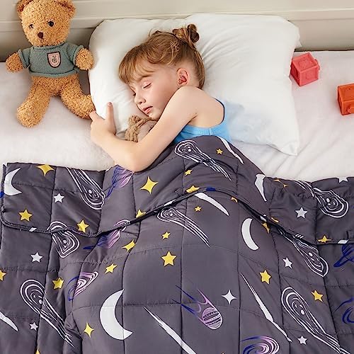yescool Star Weighted Blanket 5 Pounds Cooling Weighted Lap Blanket, Galaxy Moon Heavy Blankets for Sleeping, Weighted Throw Blankets for 40-60lbs, 36"x48" by yescool
