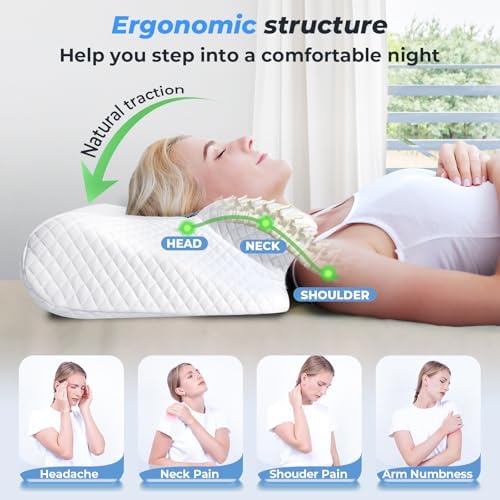 SAHEYER Cervical Neck Pillow, Ergonomic Memory Foam Pillow for Neck Pain Relief and Snoring, 2 in 1 Orthopedic Pillow for Back, Stomach Sleeper, Side Sleeper, White - Image 3