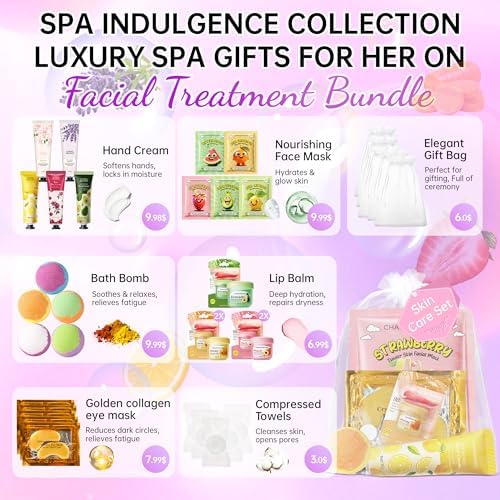 35 Pcs Spa Party Supplies for 5 – Spa Gifts for Women, Girls & Kids | Spa Set with Eye & Face Masks, Lip Balm, Hand Cream, Bath Bombs, Towels & Gift Bags | Spa Kit for Birthdays, Sleepovers, Spa Days - Image 2