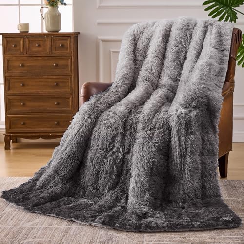 yescool Weighted Blanket for Adults (15 lbs, 60" x 80", Smoke Gray) Heavy Blanket for Sleeping Perfect for 140-160 lbs, Queen Size Faux Fur Blanket with Premium Glass Bead, Machine Washable by yescool