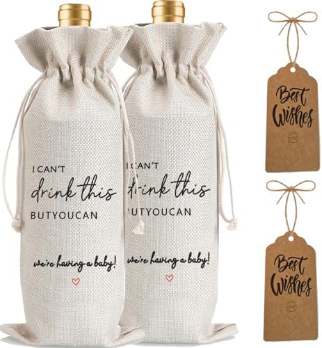 2 Pcs Pregnancy Announcement Wine Bag New Mom Dad Pregnancy Announcement for Grandparents Parents Aunt friends with 2 Pcs Kraft Blessing Cards and natural jute rope by Yourloveisourmotivation%EF%BC%81