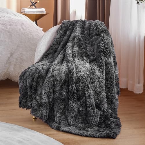 Bedsure Faux Fur Fluffy Sherpa Throw Blanket Twin Tie Dye Black 60"x80" - Image 5
