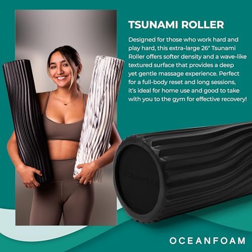 Oceanfoam Tsunami Roller (Black) - Extra-Large, 26" x 5.9" - Soft, Textured Foam Roller for Physical Therapy, Back Pain, Exercise & Stretching - Wave Textured - Yoga, Athletics, & Wellness - Image 3