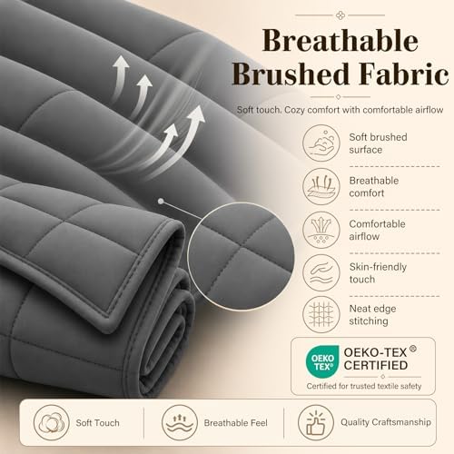 L'AGRATY Weighted Blanket Queen Size（15lbs, 60"x80"） Cooling Heavy Blanket Microfiber for Adults Breathable Big Weighted Throw Blanket for Summer Fall Winter, Grey - Image 6