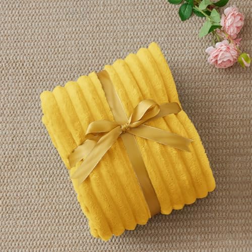 BEDELITE Ribbed Fleece Throw Blanket for Couch, Light Yellow, 50"x60" - Image 6