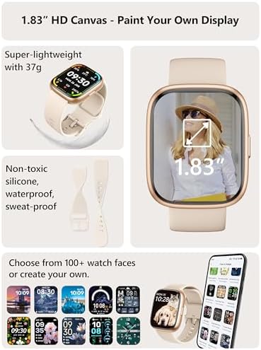 Smart Watch 2026 Upgrade for Women Men Android & iPhone [2 Bands, 44mm case, 1.83''], Alexa Built-in, Make/Answer Call, HR SpO2 Sleep Stress Monitor Fitness Tracker, IP68 Waterproof Step Counter Watch - Image 3