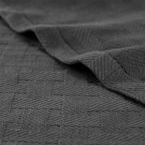 Superior Basketweave Cotton Blanket, Basket Weave Design, Soft, Comfy Cover for Bed, Bedding, Bedroom, Couch Throw, Lounging, Modern Boho Medium Weighted Blankets, Throw Size, Black - Image 7