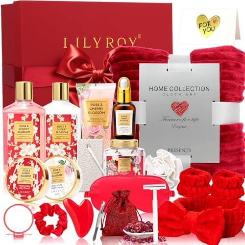 23Pcs Spa Skin Care, Birthday Gifts, Perfect Rose Spa Gift Set for Women by LILYROY