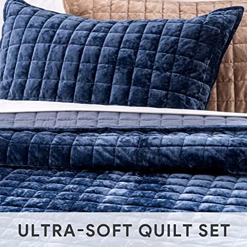 RECYCO Channel Box Stitch Velvet Quilt Set, Twin/Twin XL Size, Navy Blue - Image 5