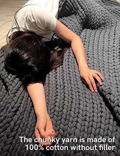YnM 100% Cotton Weighted Blanket, Handmade Chunky Knitted Throw, No fillers Design, Soft and Breathable, Machine Washable Bed Blanket for Sleep or Home Decor (Dark Grey, 48x72 Inch, 20lbs) - Image 4