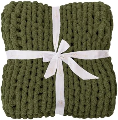 Bigacogo Chunky Knit Throw Blanket for Couch, 40x40 inches, Yellow Green - Image 7