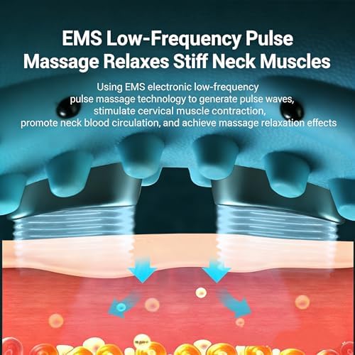 Neck Massager with Heat,3-in-1 EMS Pulse/Vibration/Heating with Remote Control,Electric Cervical Neck Traction Pillows for Pain Relief and Muscle Relaxation Gifts for Women Men(Blue) - Image 5