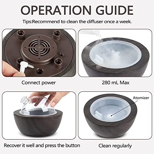 280ml Glass Essential Oil Diffuser Aromatherapy Diffusers Ultrasonic Cool Mist Humidifier with 2 Mist Modes & 7 Color LED Lights and Waterless Auto Shut-Off for Home Office Spa Bedroom,Dark Wood Grain - Image 5