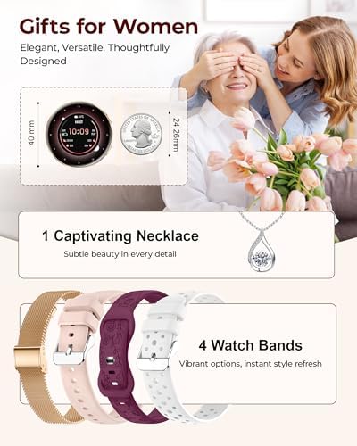 Iaret Smart Watch for Women, 1.27" HD Fitness Tracker with 4 Bands & Necklace Gift Set, Heart Rate SpO2 Sleep Monitor, 120+ Sport Modes, Call & Notifications, Smartwatch for Android iPhone, 40mm - Image 2