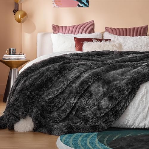 Bedsure Faux Fur Fluffy Sherpa Fleece Bed Blanket Tie Dye Black 108"x90" - Image 5