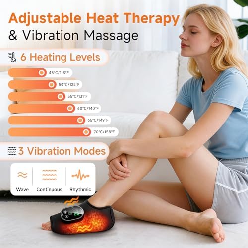 ZBK Cordless Foot Massager for Neuropathy,Ankle Massager for Pain Relief, Ankle Heating Pad Plantar Fasciitis Relief, with Heat, 6 Heat Levels & 3 Massage Modes with Timer (Black) - Image 3