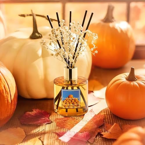 COCORRÍNA Reed Diffuser - Morton Pumpkin Harvest Reed Diffuser Set with 8 Sticks & Preserved Baby's Breath, Reed Diffuser for Home Bathroom Shelf Decor - Image 4