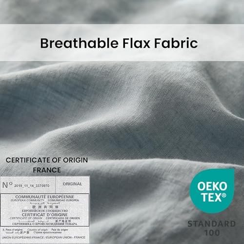 Simple&Opulence 100% Linen Duvet Cover Set with Crossed Embroidery Washed - 3 Pieces (1 Duvet Cover with 2 Pillow Shams) Soft Breathable Farmhouse - Dusty Blue, King Size - Image 2