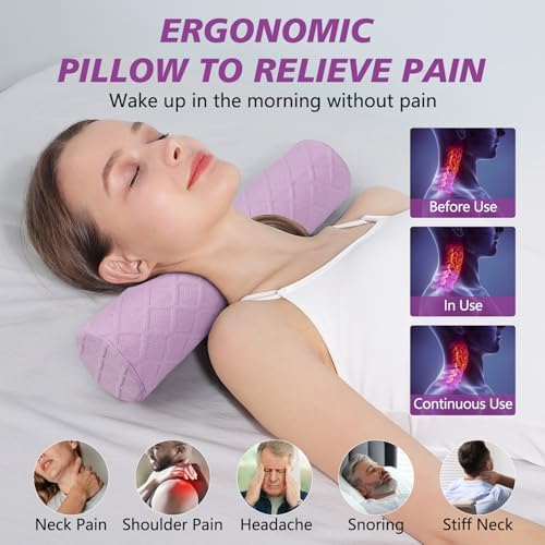 Cozyhealth 3.1" H Small Cervical Roll Pillow, Medium Soft Memory Foam Neck Round Pillow Cylinder Bolster Pillow for Sleeping, Round Neck Support for Bed, Legs, Back and Yoga (Purple, Small - 3.1" H) - Image 3