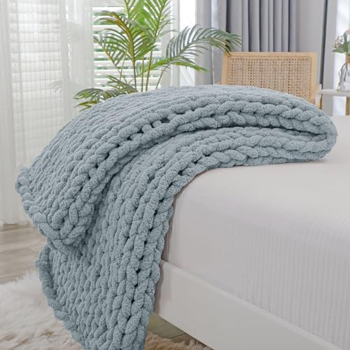 Bigacogo Chunky Knit Throw Blanket for Couch, 40x40 inches, Dusty Blue by Bigacogo