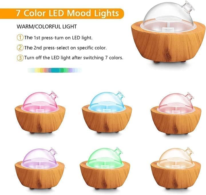 280ml Glass Essential Oil Diffuser Wood Grain Base Air Aroma Diffusers for Aromatherapy Cool Mist Humidifier with Safe Auto Shut-Off and 7 Color LED Night Lights for Home Office Room - Image 2