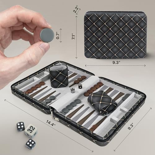 Magnetic Travel Backgammon Sets for Adults - Quality PU Leather Backgammon Board Game for Adults and Kids - 14" Gift for Man Backgammon Board with 32 Magnetic Pieces in PU Leather Case - Image 3