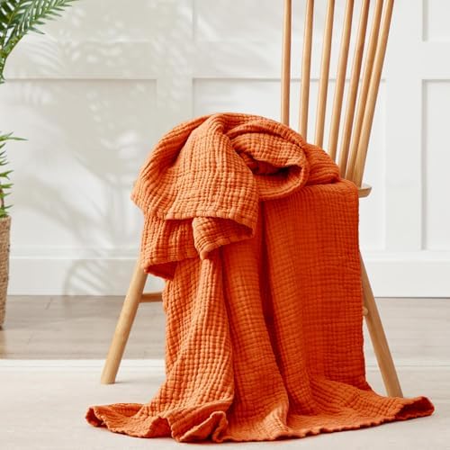 100% Cotton Muslin Blanket California King 120" x 90", 6 Layers Breathable and Lightweight Oversized Blankets for Bed, Soft Cooling Gauze Blanket for Adults All Season, Burnt Orange - Image 7