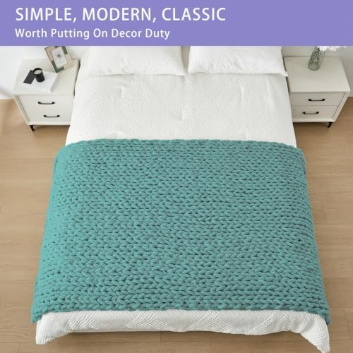 Bigacogo Chunky Knit Throw Blanket for Couch, 40x80 inches, Light Teal - Image 3