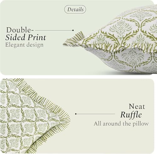 CPC Fern Regal Hand Block Print 100% Cotton Ruffle Throw Pillow Cover 18x18 inch with Hidden Zipper Decorative for Couch, Bed, Sofa, Farmhouse, Cottagecore Decor Gift Christmas Fall Thanksgiving - Image 2