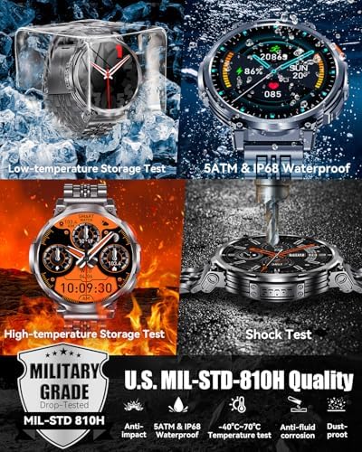 1.85" Big Screen Military Smart Watch for Men with Flashlight, 930mAh Large Battery, IP68 Waterproof, Bluetooth Calling, 114 Sports Modes, Heart Rate/Sleep Monitor for iPhone & Android - Image 3