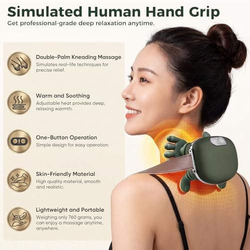 KppeX Upgraded Model Finger Deep Cordless Cordless Neck Massager Pillow, Leg and Back Pain Relief Tissue Kneading,Shiatsu and Shoulder Massage,Gifts for Men or Women-Olive Green - Image 5