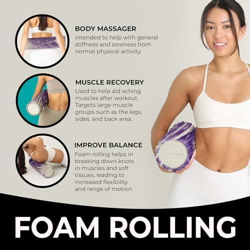 Oceanfoam Tidal Roller - Purple Marbled - Muscle Massage Foam Roller for Back Pain & Stretching - Firm and Ergonomic Wide Wave Textured - Yoga, Athletics, & Wellness - Full Size, 20" x 5" - Image 4
