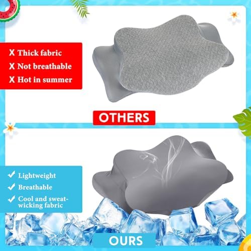 Hahafelt 2 Pcs Cooling Cervical Pillowcase with Zipper (Only Pillowcase) Ergonomic Cervical Neck Pillow Cover Breathable Cool Pillow Case for Side Back Stomach Sleepers(Dark Gray,Standard Size) - Image 3