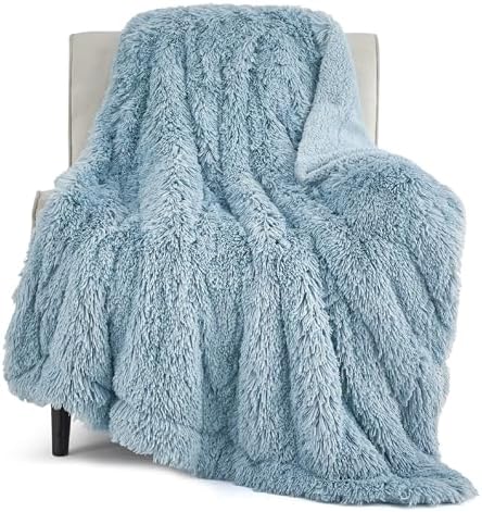 Bedsure Faux Fur Fluffy Sherpa Throw Blanket Couch Twin Blue 60"x80" by Unknown