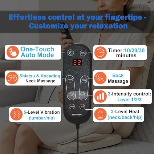 Massage Chair Pad with Dual Neck Modules and Heat, Cream - Image 5