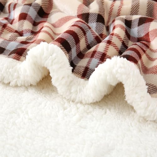 Gracelife Sherpa Blanket Throw Blanket for Couch Sherpa Fleece Blanket Fluffy Checkered Soft Blanket for All Season Use Cozy Thick Warm Big Throws (Beige-Plaid, 80"*90") - Image 6