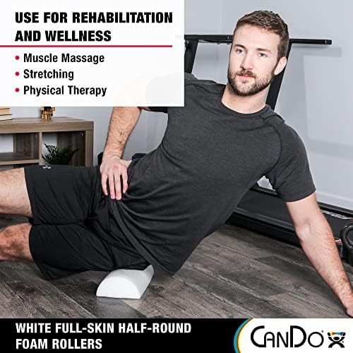 Cando-30-2341 Full-Skin PE Foam Roller For Muscle Restoration, Massage Therapy, Sport Recovery, And Physical Therapy. White, 6" x 12", Half-Round - Image 4