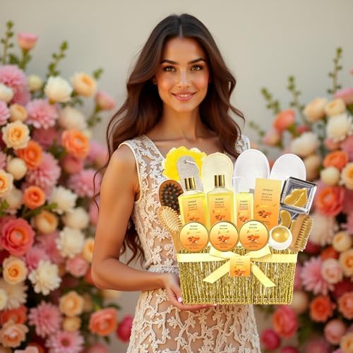 Gift Basket for Women, 18Pcs Honey Almond Milk Bath and Body Gift Basket - Image 4