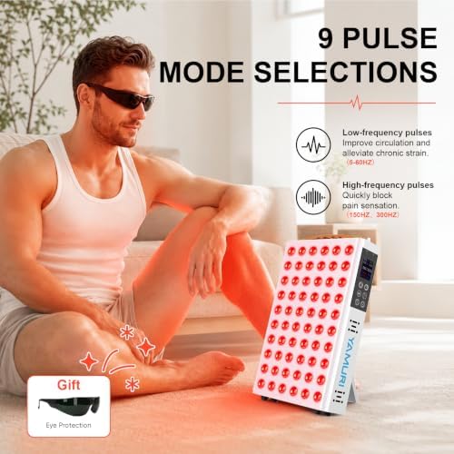 Red Light Therapy Panel, 660nm 850nm Red Light Therapy for Body, 9 Pulse Modes, 60 LEDs Light Therapy Lamp Built-in Timer and Stand for Daily Wellness - Image 3