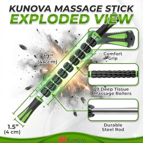 Kunova (TM) Muscle Roller Stick - Massage Tool for Releasing Myofascial Trigger Points, Reducing Muscle Soreness, Soothing Cramps and Relieving Muscle Pain - Image 3