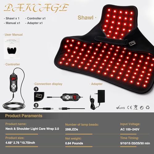 Red Light Therapy for Neck and Shoulders 3.0 – 660nm and 850nm LED Infrared Heating Pad with 288 LEDs, Deep Warming Muscle Comfort, Adjustable Timing, Relaxing Neck Device for Home Use - Image 6