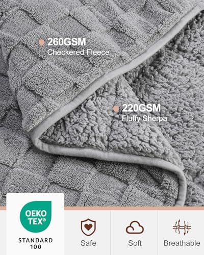 Kivik 15lbs Weighted Blanket for Adults, Checkered Fleece & Sherpa, 48"x72" - Image 4