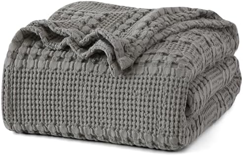 PHF Lightweight 100% Cotton Waffle Blanket for Bed, Twin XL, Dark Grey by PHF