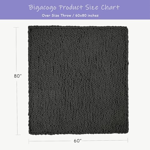 Bigacogo Chunky Knit Throw Blanket for Couch, 60x80 inches, Dark Grey - Image 2