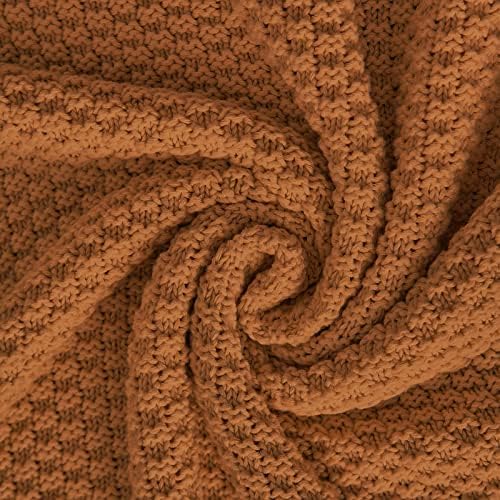 Longhui bedding 100% Cotton Knitted Throw Blanket – Burnt Orange, Soft & Cozy, Machine Washable, 60"x80" – Perfect for Living Room, Couch, Sofa, Bed or Travel - Image 5