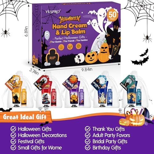 VESPRO 50 Pack Halloween Hand Cream and Lip Balm Set, Halloween Party Favor - Image 5