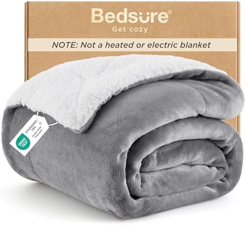 Bedsure GentleSoft Sherpa Fleece Twin Blanket for Couch, Non-Heated, Thick and Warm Throw for Women and Men, Soft Fuzzy Plush Blanket for Winter, Grey, 60x80 Inches by Unknown