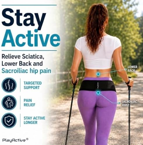 PlayActive Sacroiliac SI Joint Hip Belt - Sciatica Belt and Lower Back Support Brace for Women and Men - Hip Braces for Hip Pain - Pelvic Support Belt, Trochanter Belt for Pain Relief (XL-XXL/Black) - Image 2