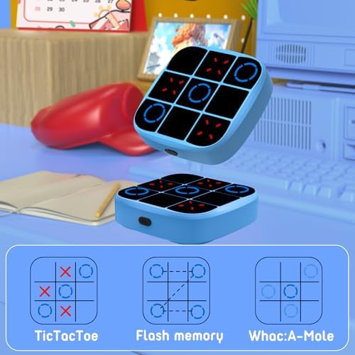 Tic-Tac-Toe Bolt Game, 4-in-1 Handheld Puzzle Games Console, Electronic Tic-Tac-Toe Game for Educational and Memory Growth, Portable Travel Games for Car Ride, Board Games for Kids and Adults (Blue) - Image 3